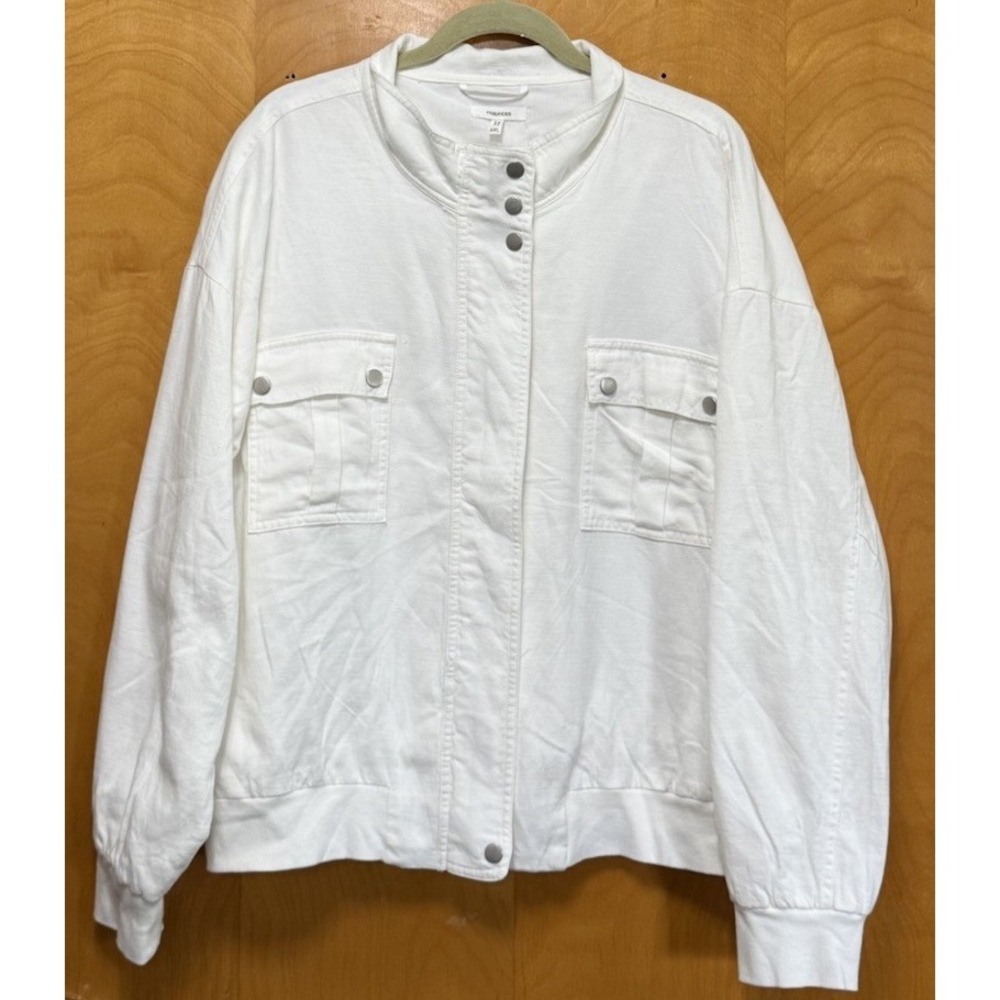 Maurice's Womens 100% Cotton Bomber Jacket Zip Front Soft White Sz XXL - Picture 2 of 12